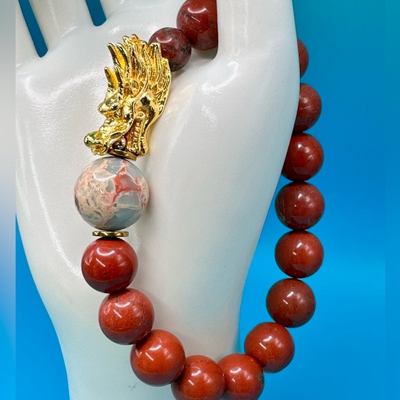 YEAR OF THE DRAGON RED JASPER NATURAL STONES BRACELET size 7.5” - Picture 7 of 9